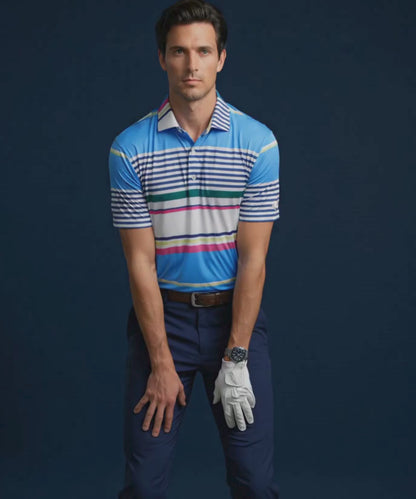 Luxe Stripes Design In Light Blue Polo