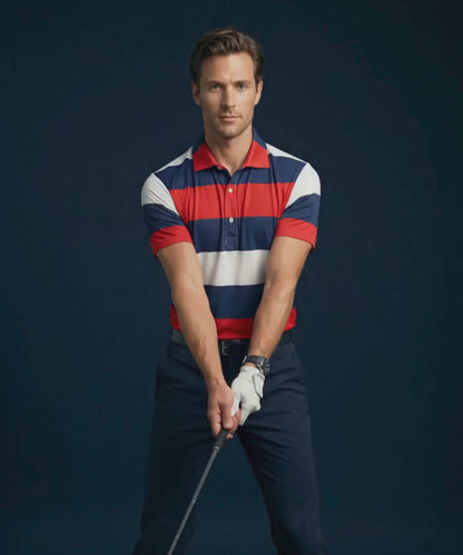 American Essential Flex Blue Red White Polo Version 2