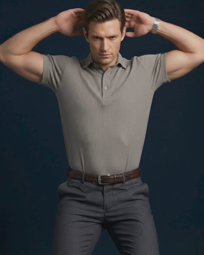 Premium Stripe Jaquard Light Khaki DapperTee Polo For Office
