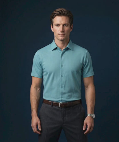 Super Jaquard Light Teal Open Shirt