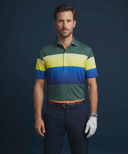 Multi Stripe Five Blocks Green & Yellow Golf Polo