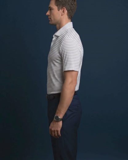 Regal White Black Stripe Open Polo Shirt