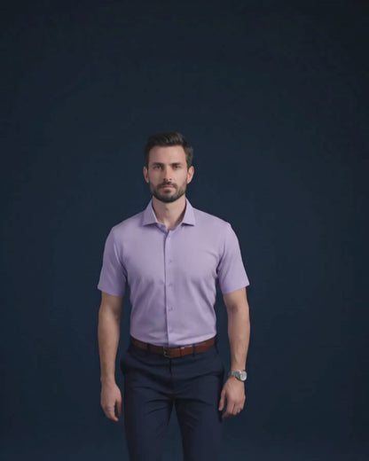 Premium Stripe Jaquard Lavender Open Polo Shirt For Office