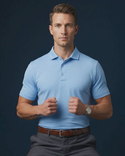Danish Sea Blue White Striper Polo For Office