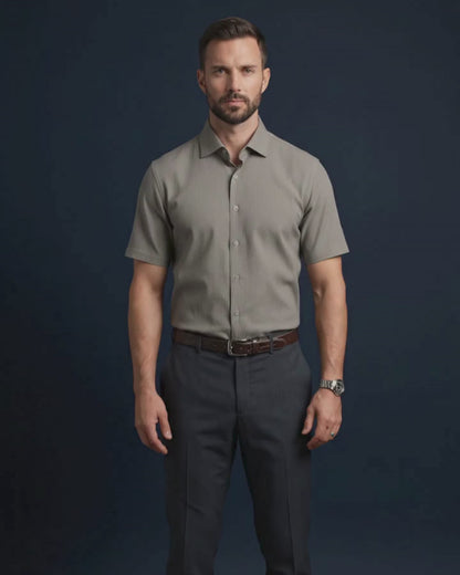Premium Stripe Jaquard Khaki  DapperTee Open Polo Shirt For Office