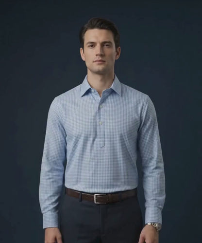 Financial London Blue Checks Long Sleeve Polo