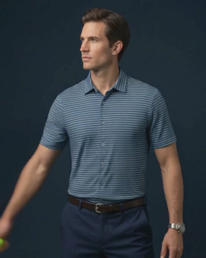 Navy Blue Jaquard White Striper Open Shirt for Office