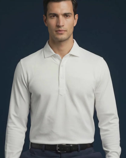 Scotland Yard White Jaquard Long Sleeves Polo