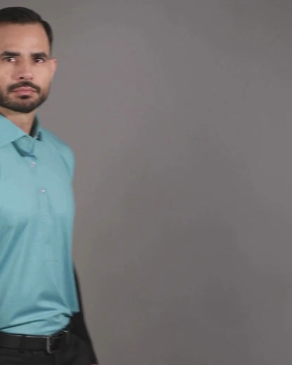 Super Jaquard Light Teal DapperTee Polo For Office