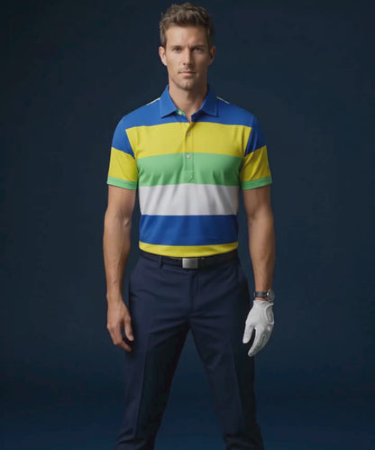 Pure Essential Flex Yellow Blue White Green Polo Version 2