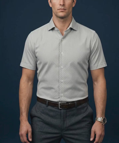 Denmark Steel Grey Pique Open Shirt For Office