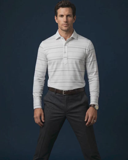 Icelandic Elegant White Striper Long Sleeves Polo