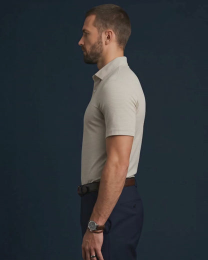 Premium Stripe Jaquard Light Khaki DapperTee Polo For Office