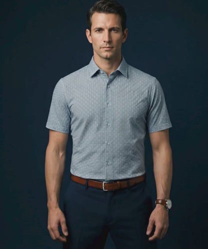 Swede Sea Blue Jaquard Open Shirt