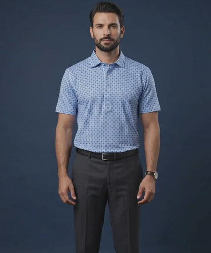 Regal Light Blue Square Jaquard Print Polo