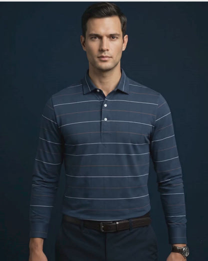 French Navy Stripes Long Sleeves Polo