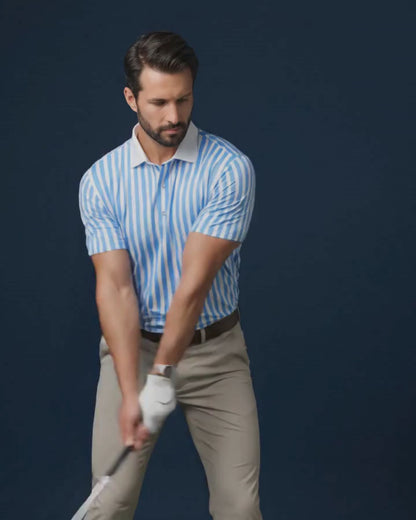 Luxe Blue Stripes Print With White Business Collar Polo