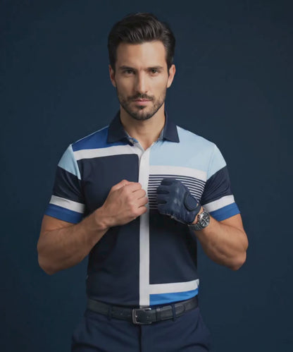 True Italian Vertical Horizontal Stripe Design Polo In Blue
