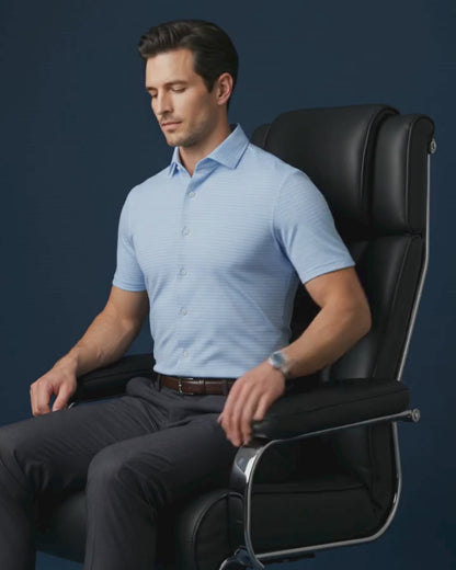 Danish Sea Blue White Striper Open Shirt For Office