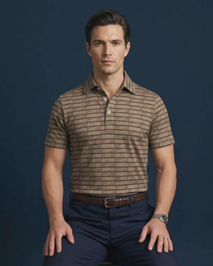 Pure Essential Flex Brown Jaquard Polo for Office