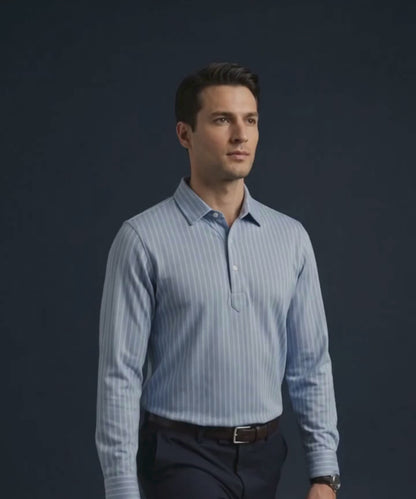 Austrian Snow Peak Light Blue Full Sleeve Polo For Office