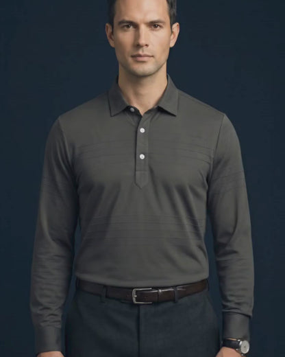 Scotland Yard Darkest Grey Jaquard Long Sleeves Polo
