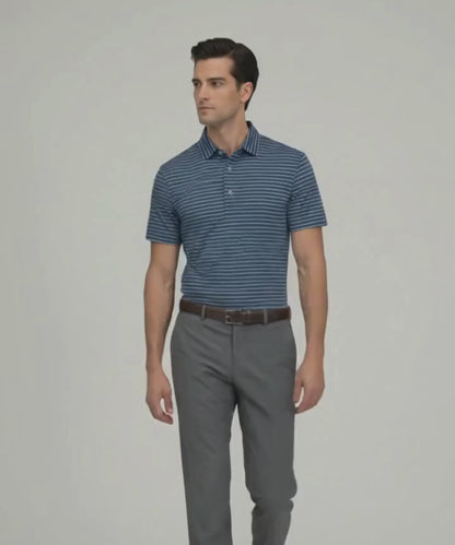 Navy Blue Jaquard White Striper Polo for Office
