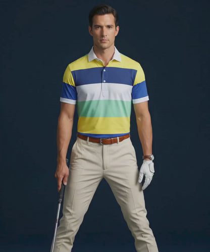 Pure Essential Flex Yellow Blue White Green Polo