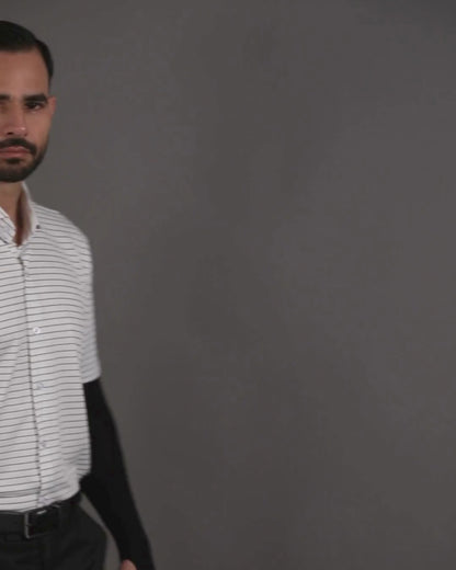 Performance video showcasing DapperTee stretchable open polo shirt during a professional presentation.