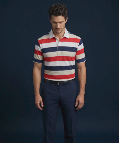 American Essential Stripe Flex Red Blue White Polo