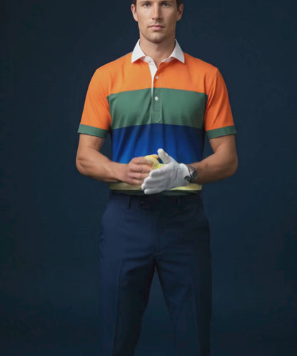 Pure Essential Flex Orange Green Blue White Polo