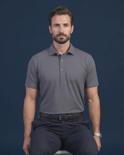 Premium Stripe Jaquard Charcoal DapperTee Polo For Office