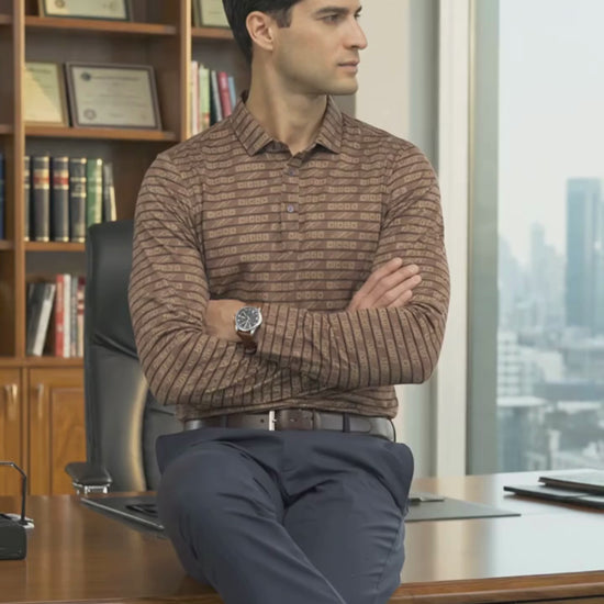 Performance video showcasing DapperTee stretchable long sleeve polo during professional office contemplation