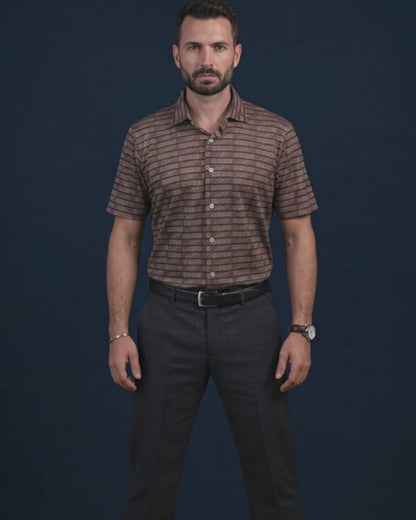 Pure Essential Flex Brown Jaquard Polo Shirt