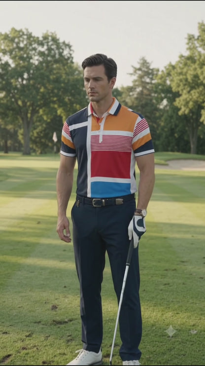 True Italian Vertical Horizontal Stripe Design Polo In Blue version 2