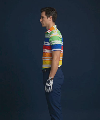 Europe Design Orange Red Blue Yellow Stripe Print Polo Version 2
