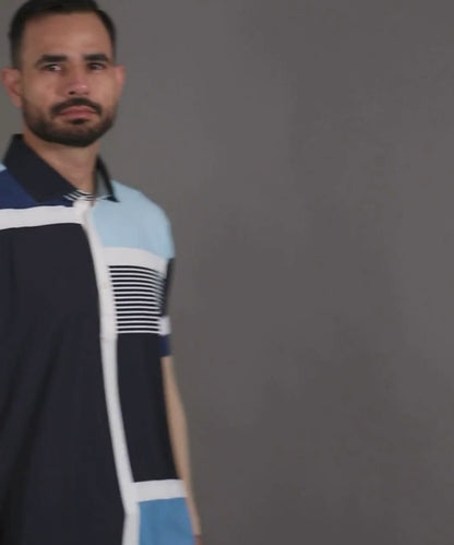 True Italian Vertical Horizontal Stripe Design Polo In Blue