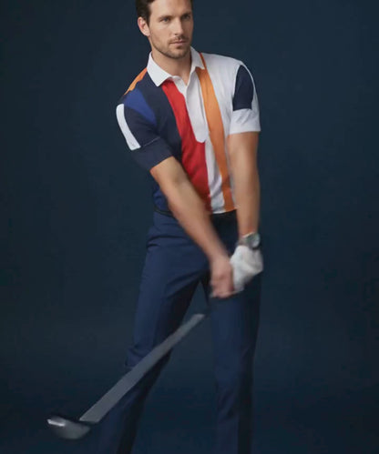 Vertical Blue Black Red Yellow Stripe Print Polo