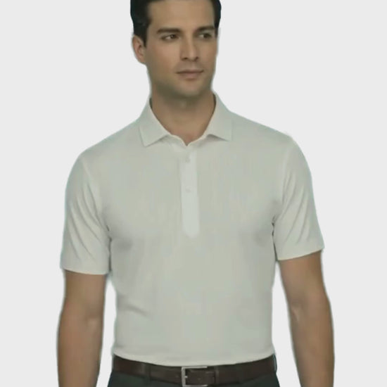 Performance video showcasing DapperTee stretchable white polo during a professional office walk.