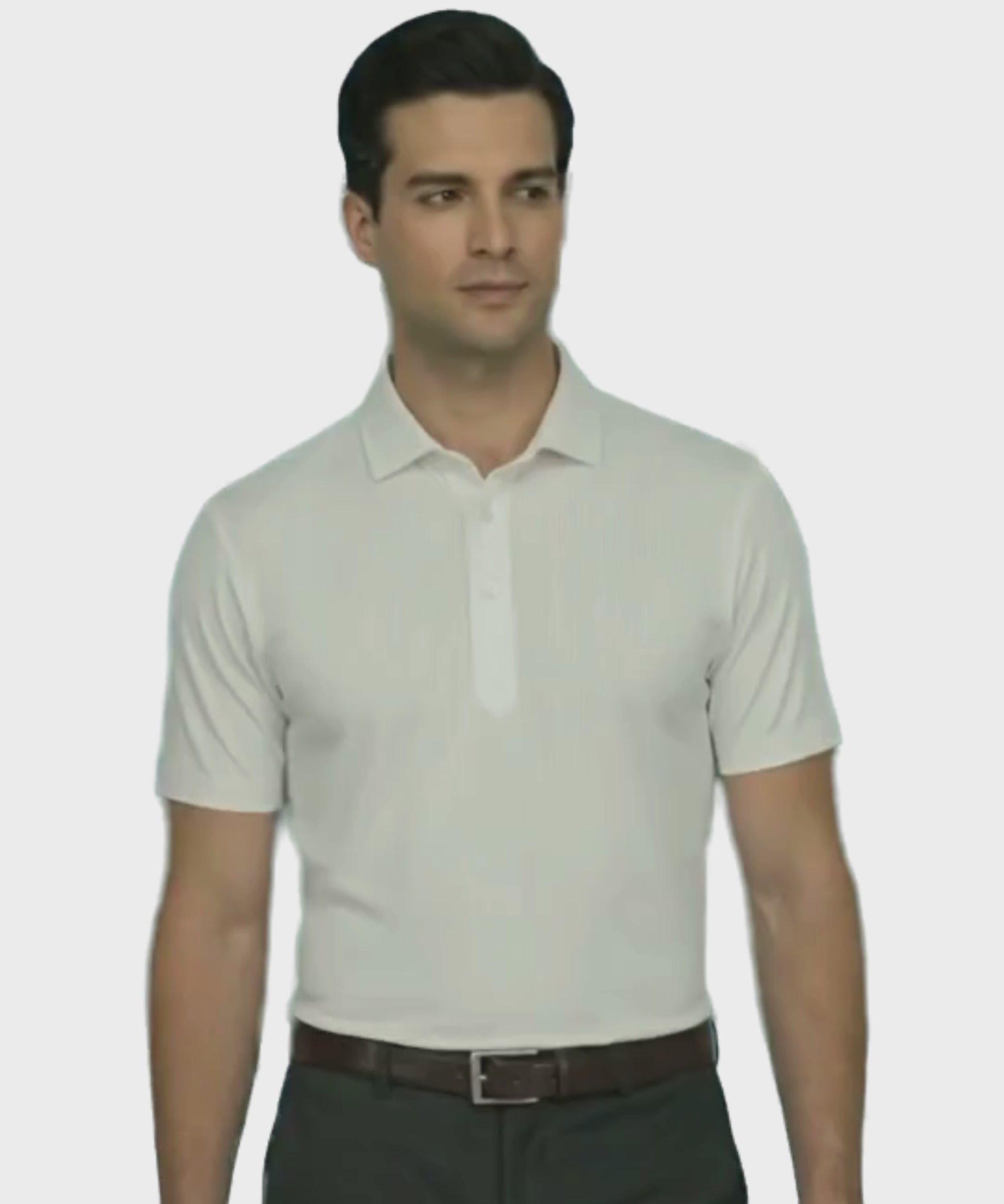 Performance video showcasing DapperTee stretchable white polo during a professional office walk.