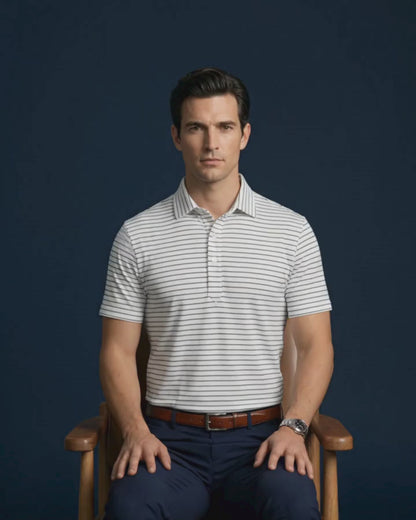 Regal White Black Stripe Polo for Office