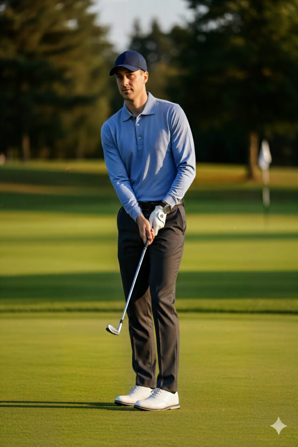 Long Sleeve Blue Jaquard print Polo