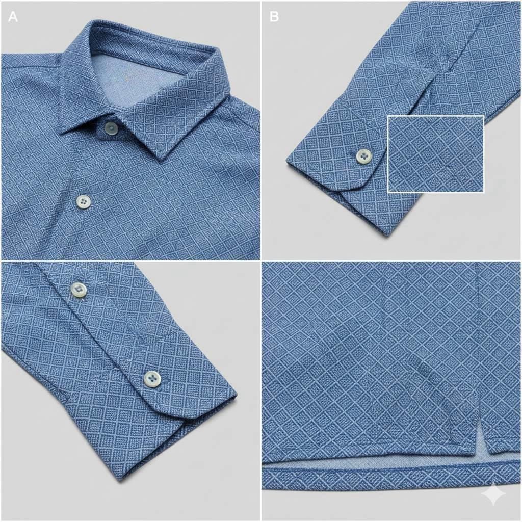 Long Sleeve Blue Jaquard print Polo